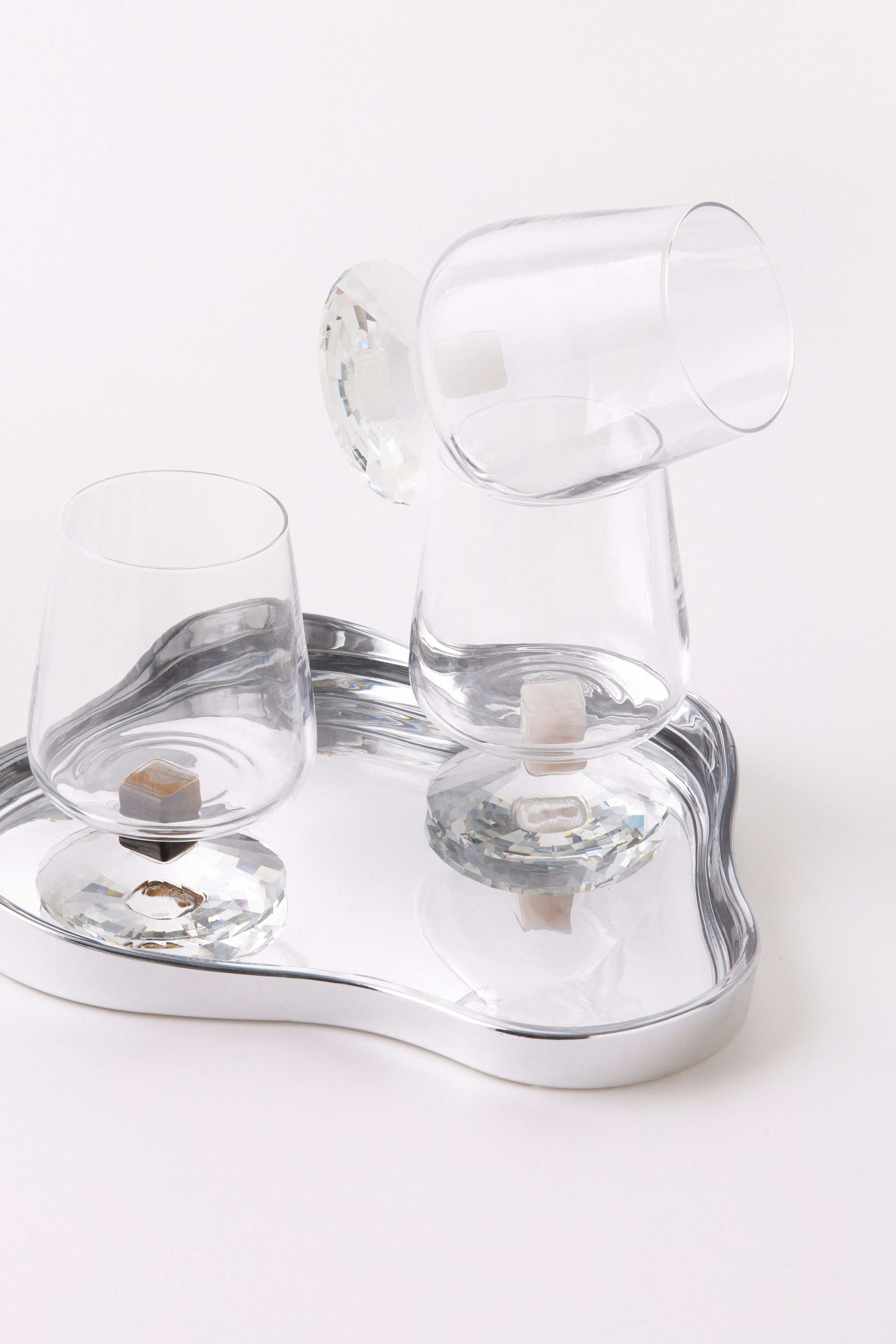 Drikkeglas m. crystal fod, rosa/klar - 450 ml